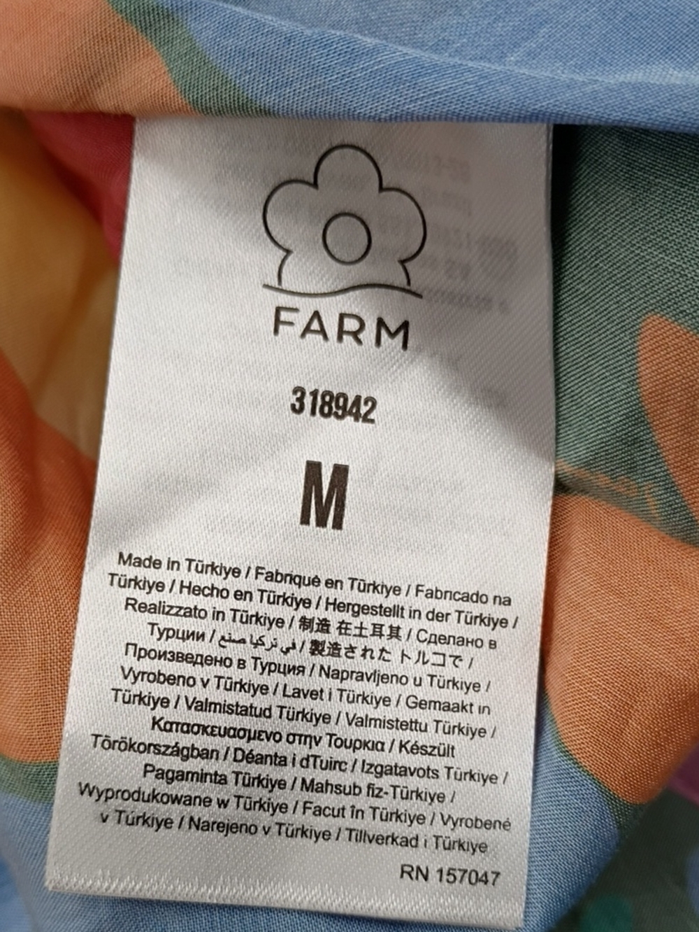 FARM Rio Multicolor Fruit Landscape Smocked Puff Sleeve Midi Dress Size Medium - Picture 5 of 14